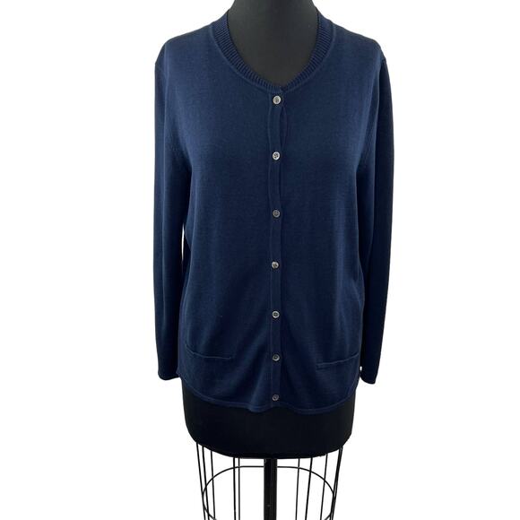 Max & Moi Paris Blue Lace Back Cardigan Sweater Embroidered Eyelet Front Button - Picture 2 of 6